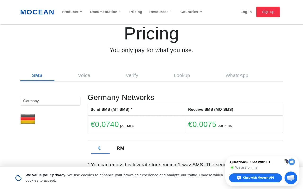 Moceanapi — pricing page