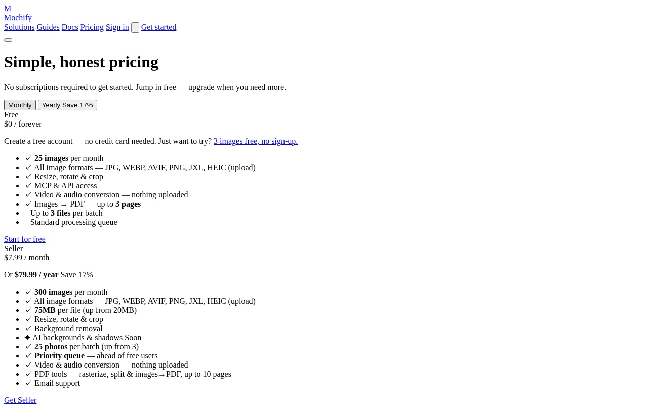 Mochify — pricing page