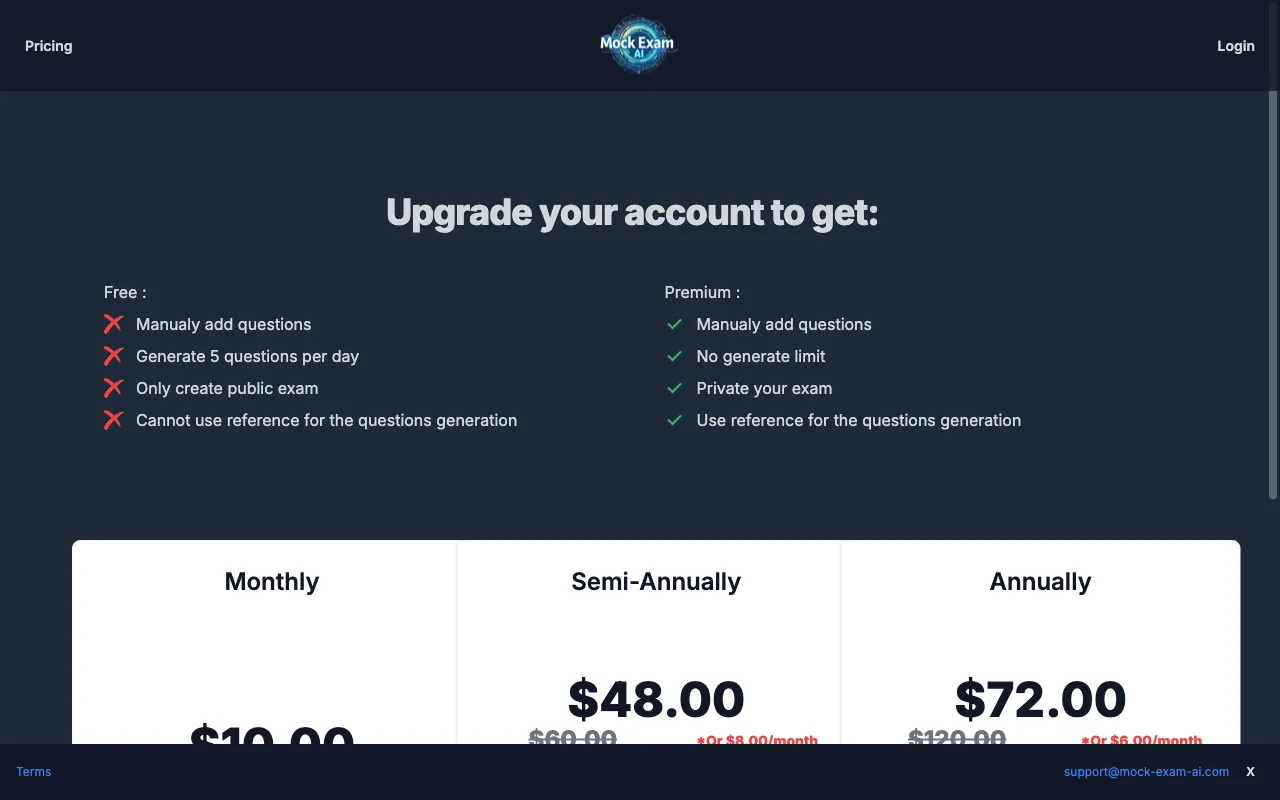 Mock Exam AI — pricing page