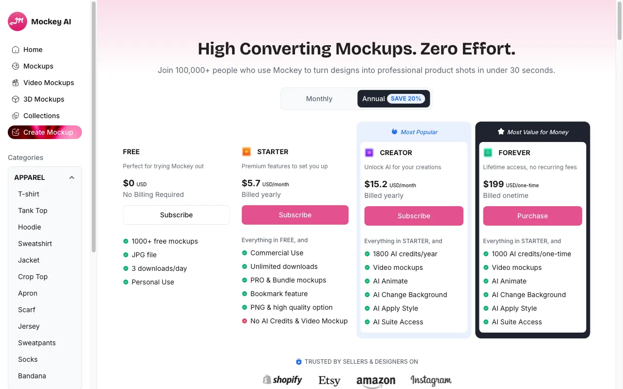 Mockey AI — pricing page