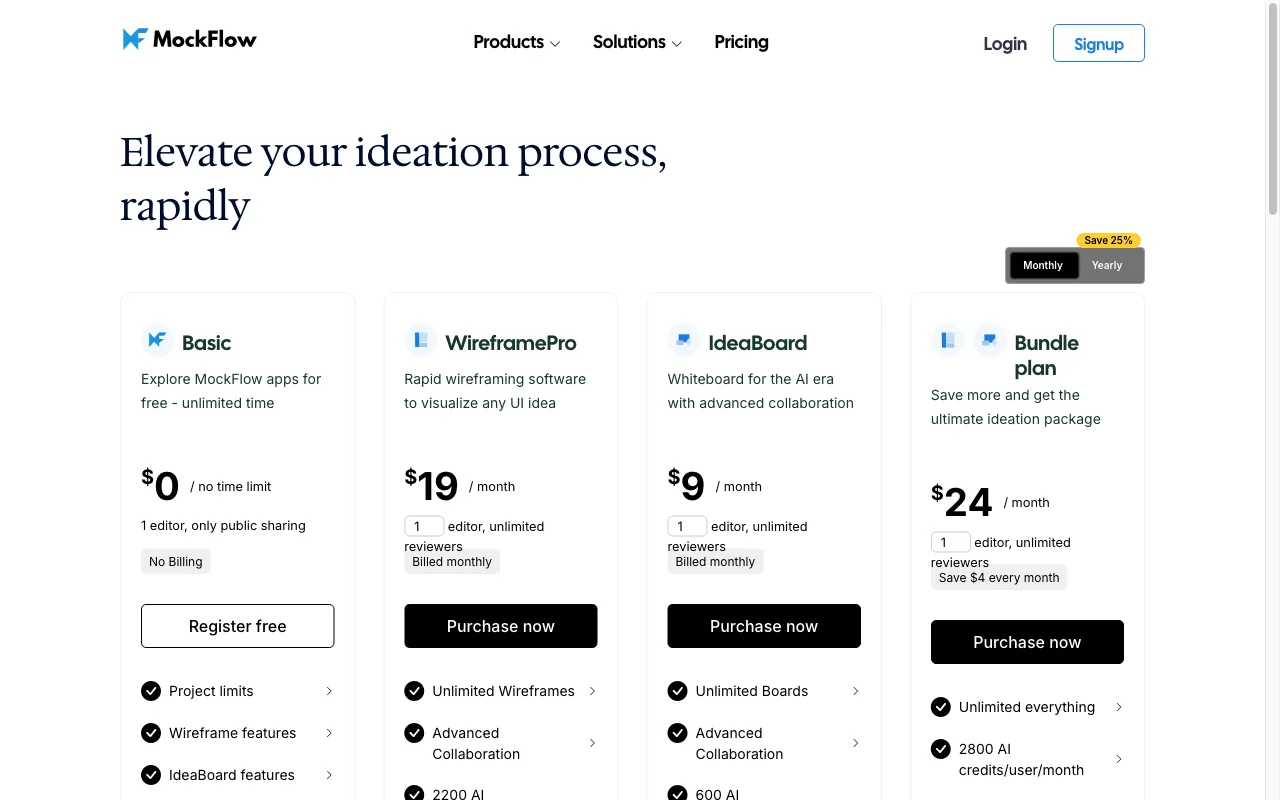 MockFlow — pricing page