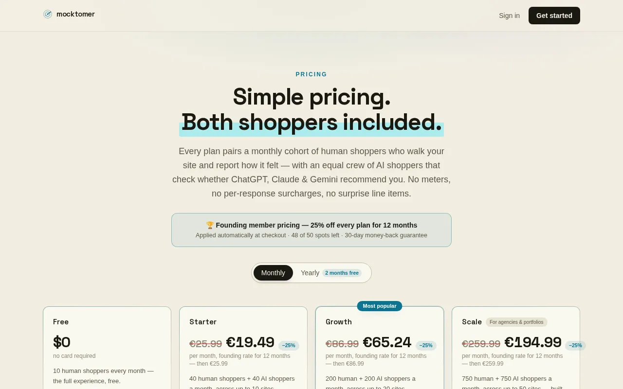 mocktomer — pricing page