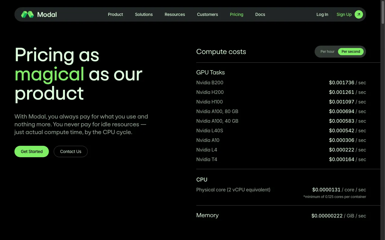 Modal — pricing page