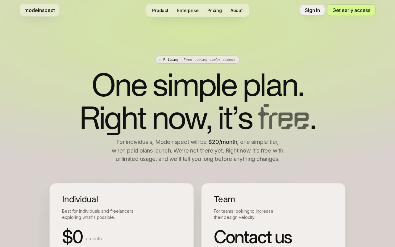 Modeinspect — pricing page