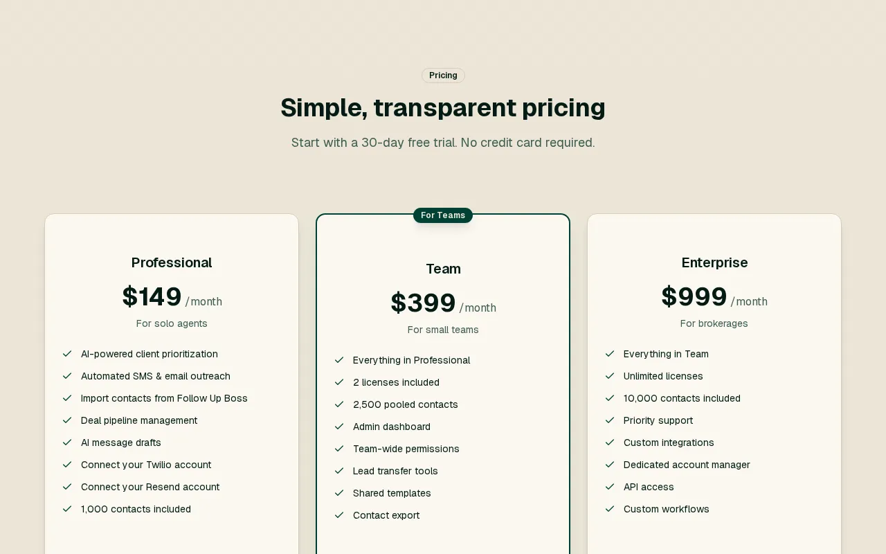 Modern Realty — pricing page