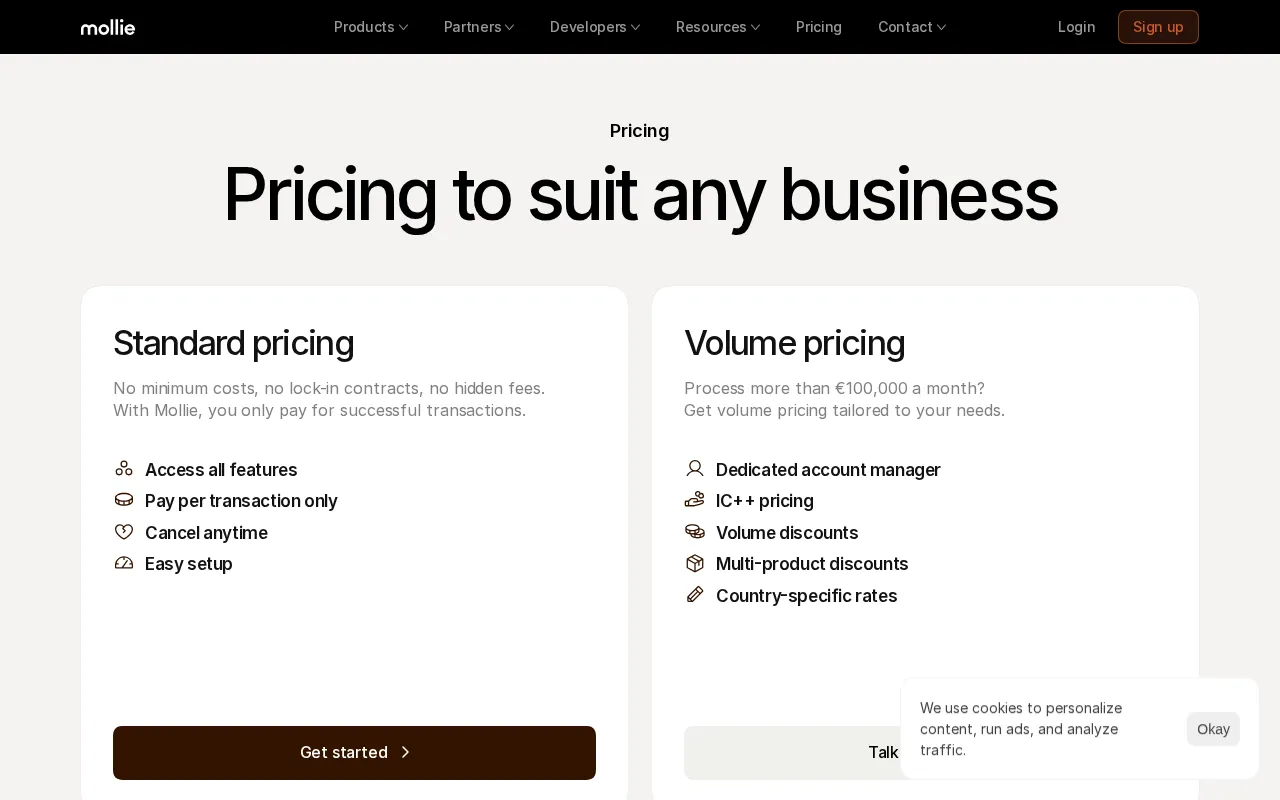 Mollie — pricing page
