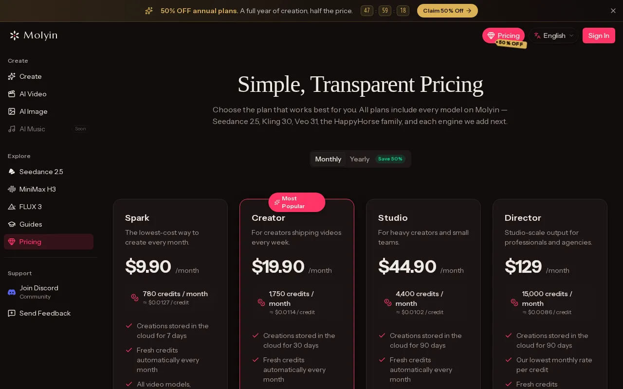Molyin — pricing page