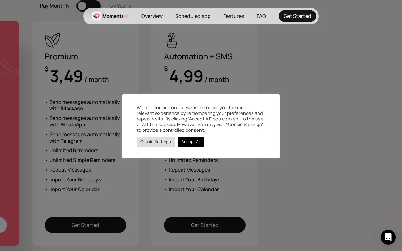 Moments — pricing page