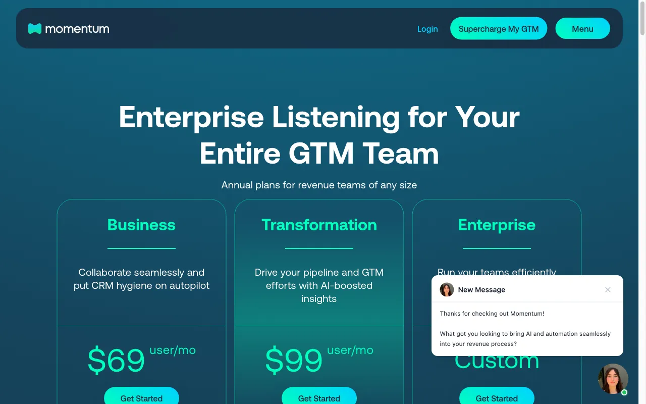 Momentum — pricing page