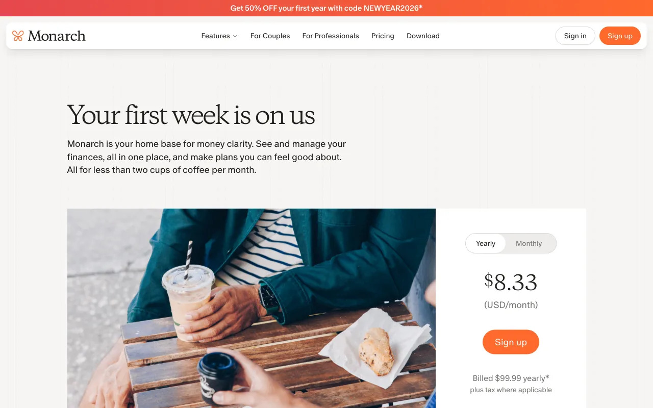 Monarch Money — pricing page