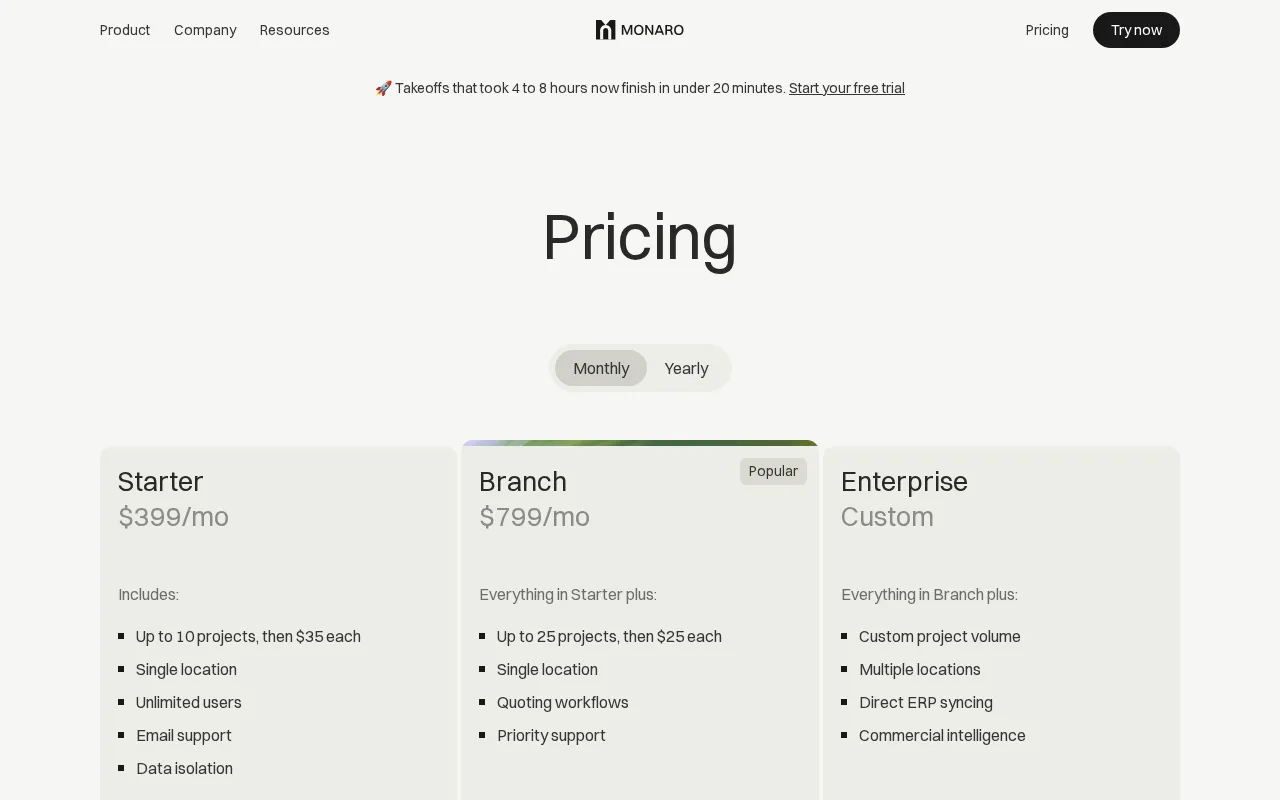Monaro — pricing page