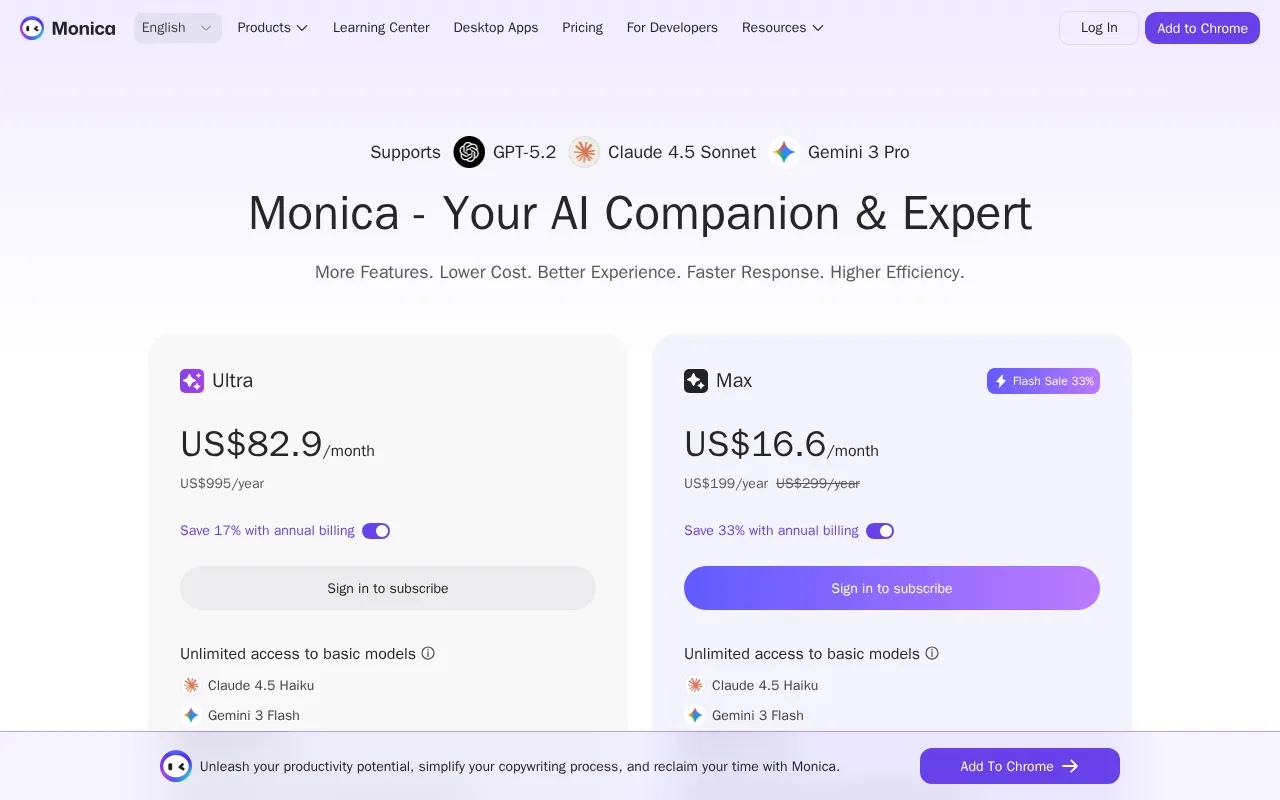 Monica — pricing page