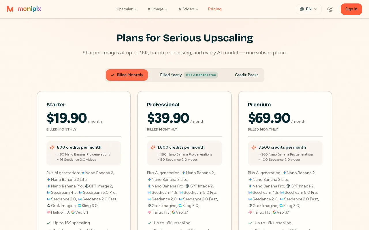 Monipix — pricing page