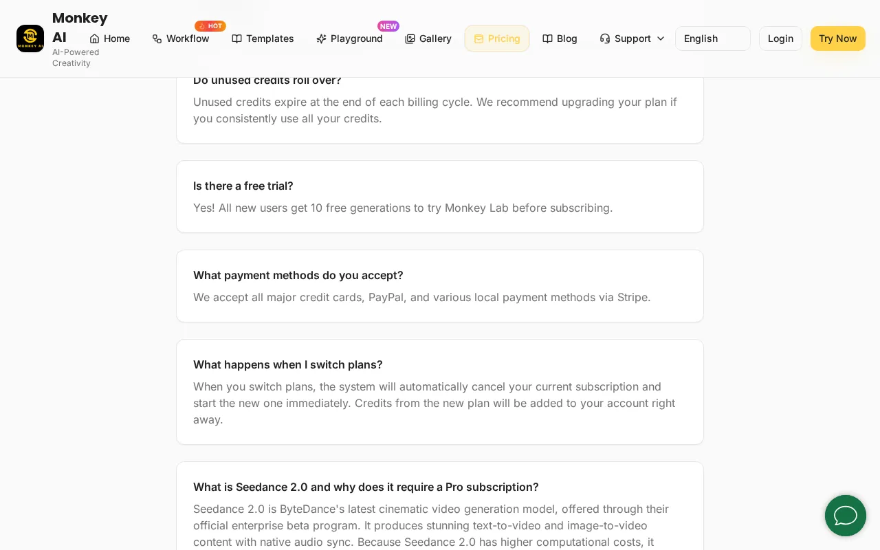 Monkey AI Image Generator — pricing page