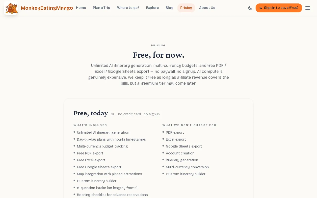 Monkey Eating Mango — pricing page