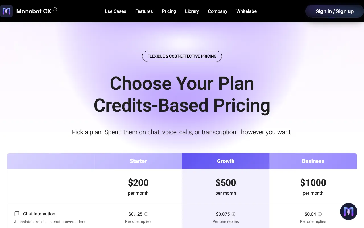 monobot.ai — pricing page