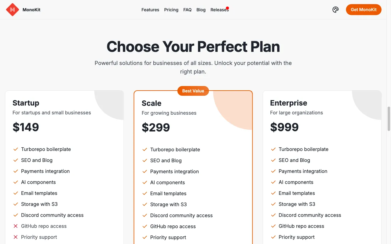 MonoKit — pricing page