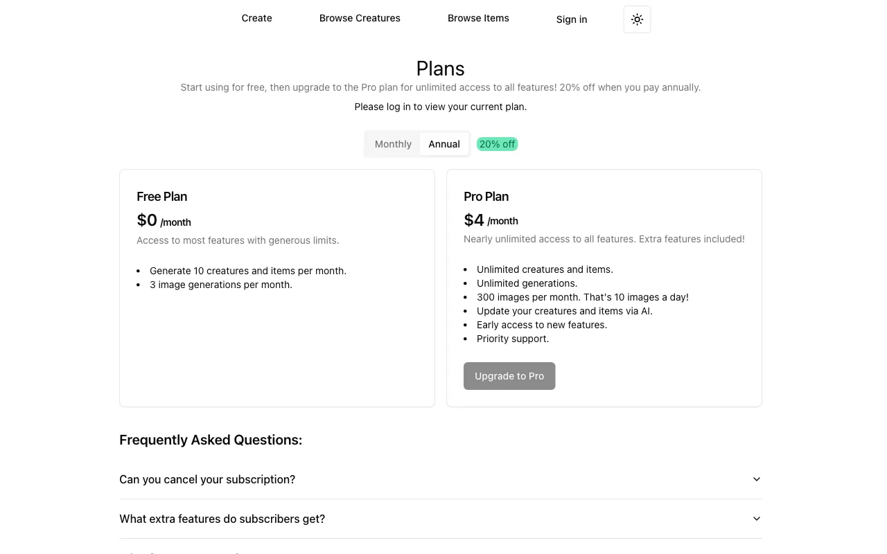 Monster Labs — pricing page