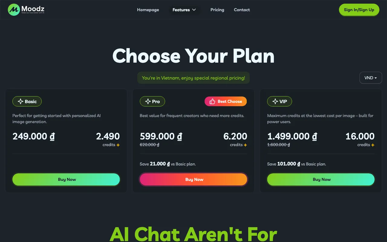 Moodz.ai — pricing page