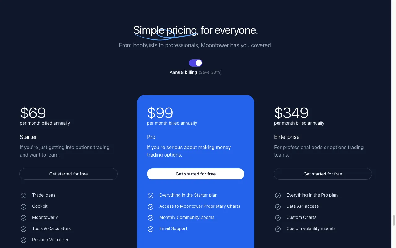 Moontower — pricing page