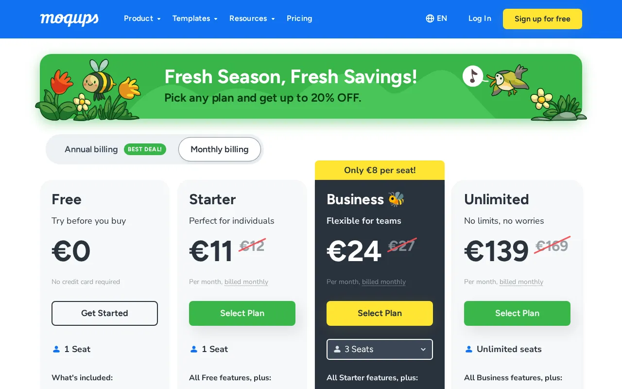 Moqups — pricing page