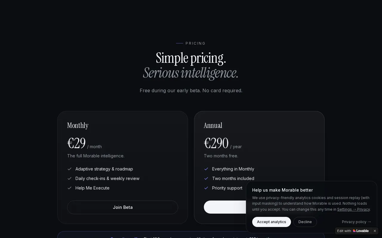 Morable — pricing page