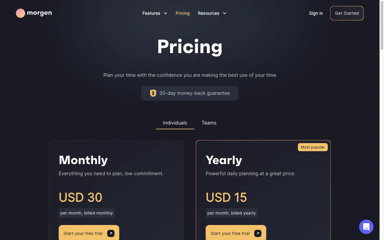 Morgen — pricing page