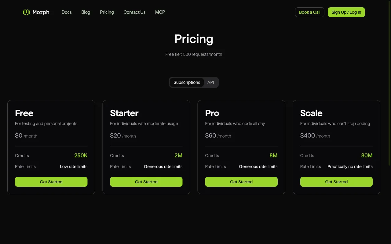 Morph — pricing page