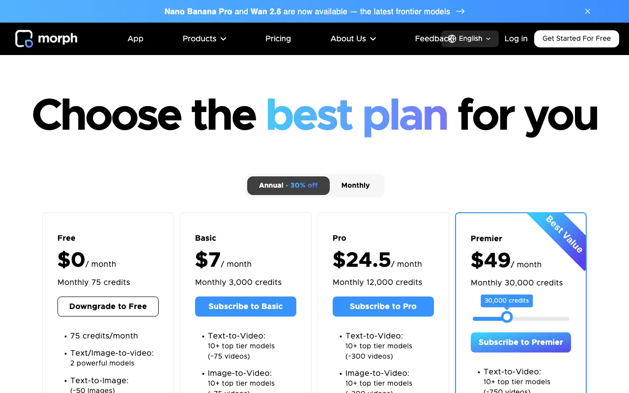 Morph Studio — pricing page