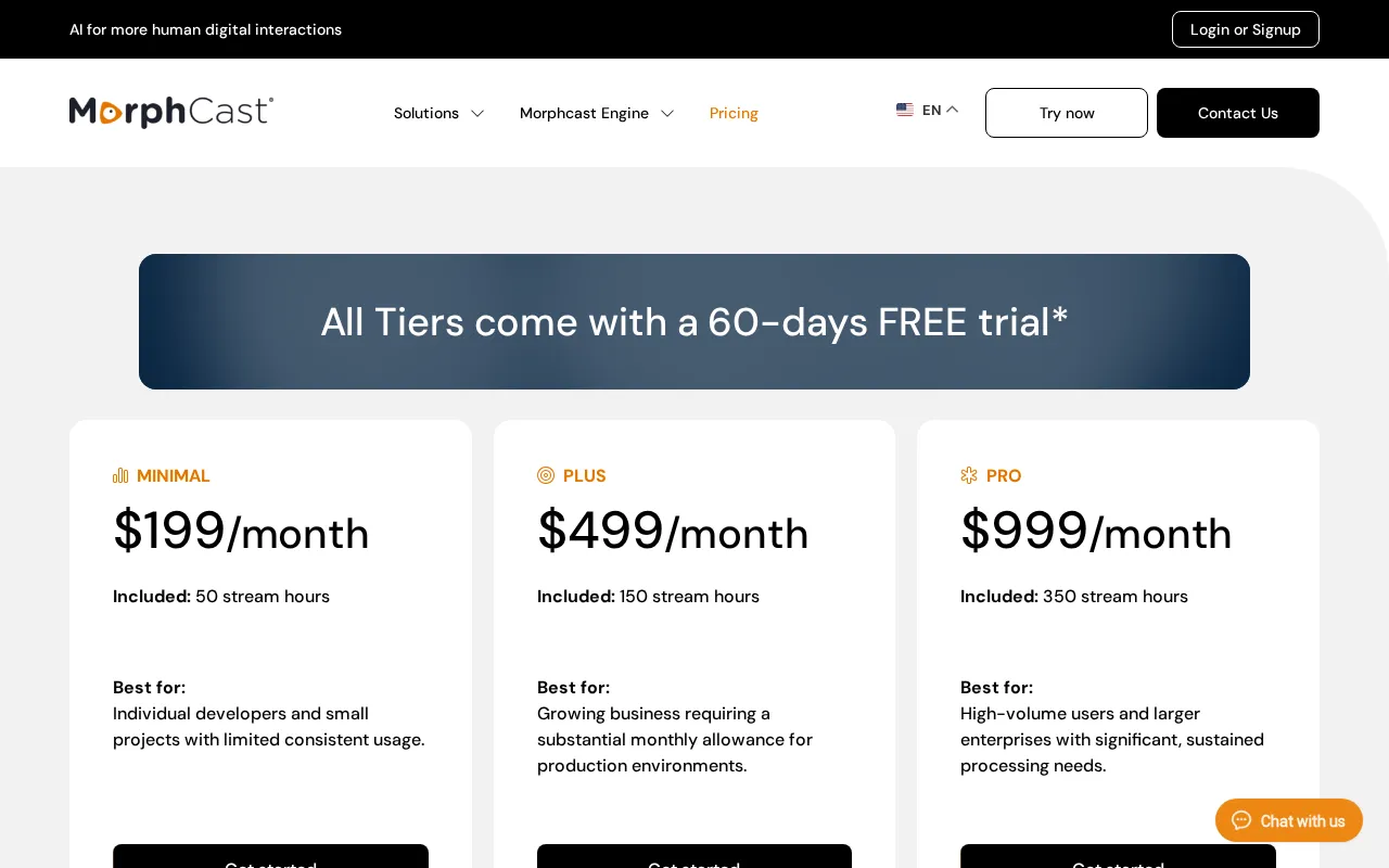 MorphCast — pricing page