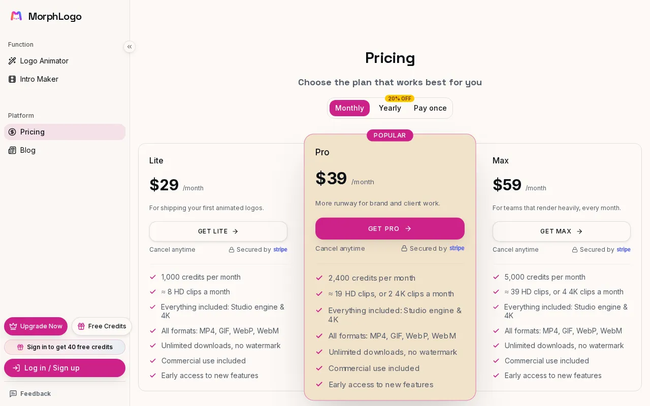 MorphLogo — pricing page