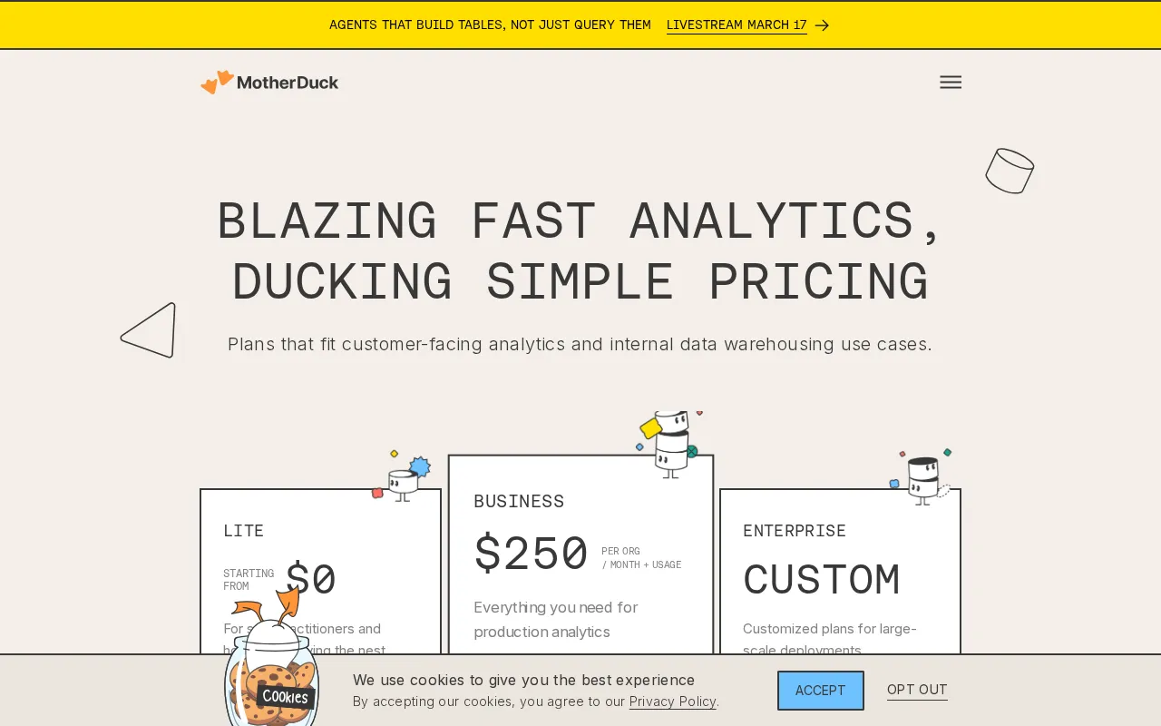 MotherDuck — pricing page