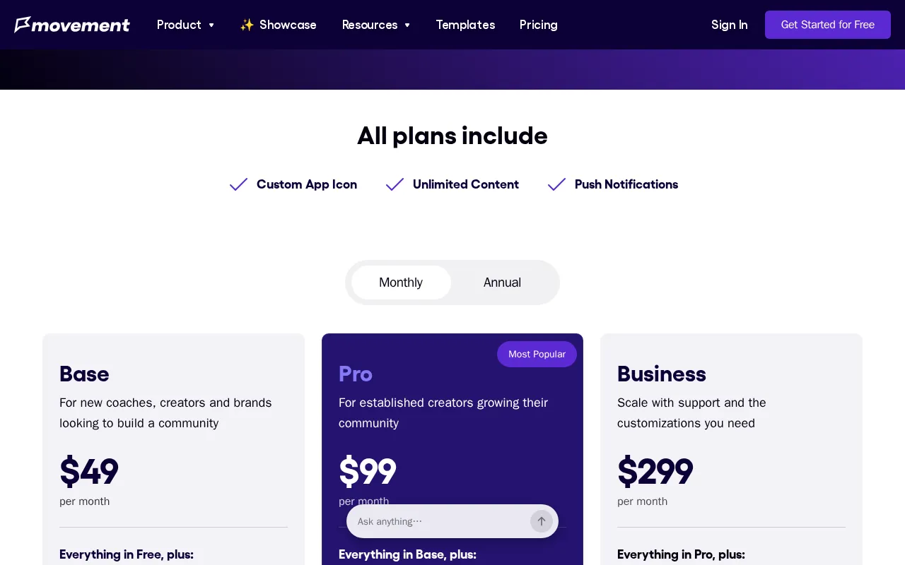 Movement — pricing page