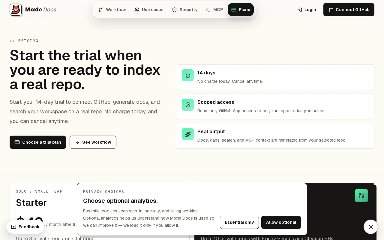 Moxie Docs — pricing page