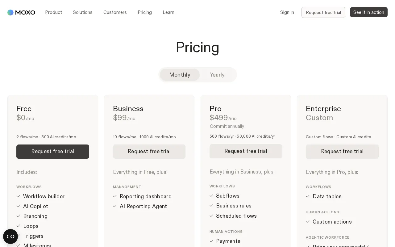 Moxo — pricing page