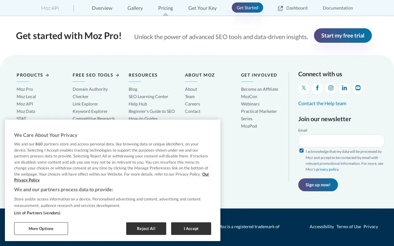 Moz — pricing page