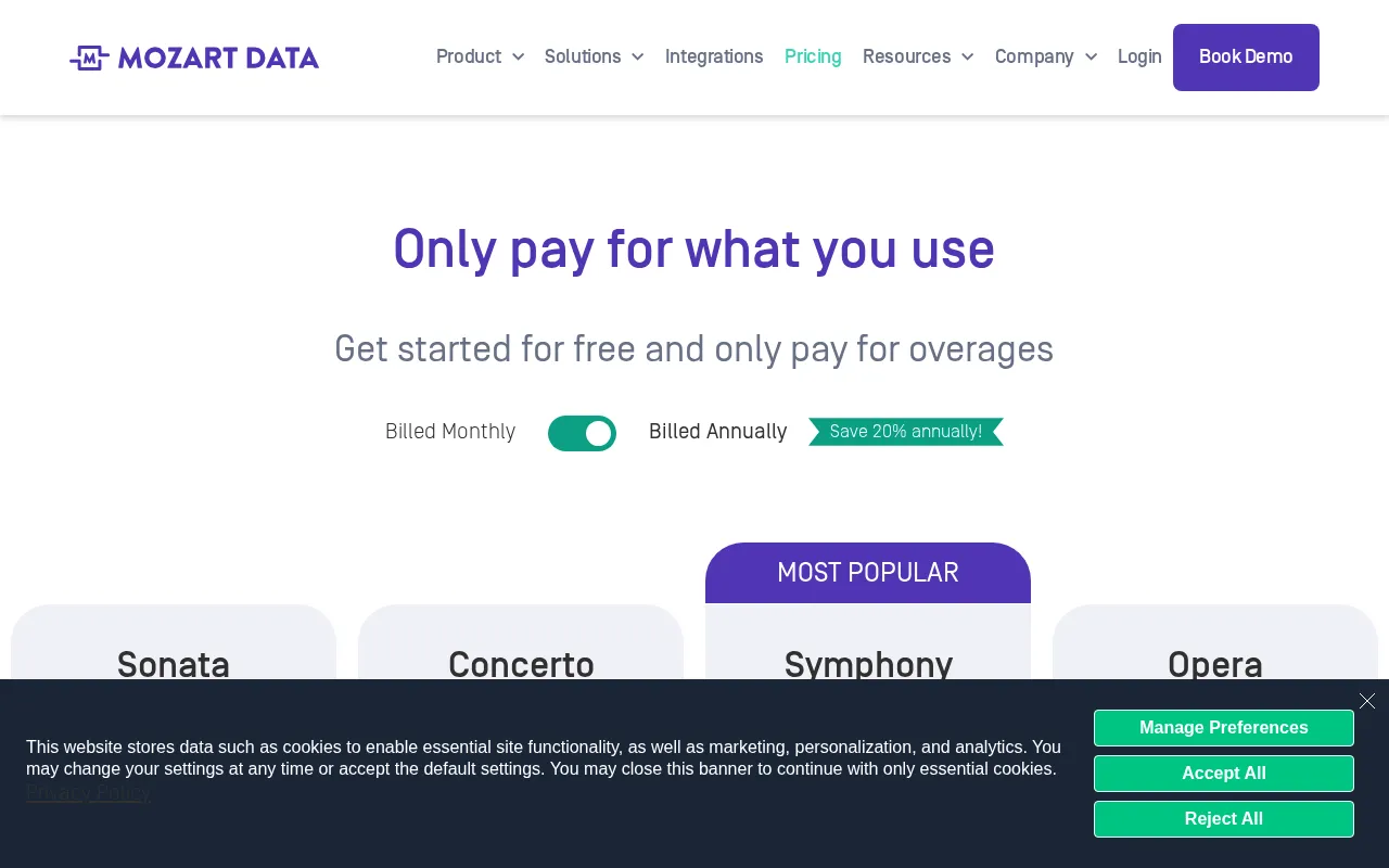 Mozart Data — pricing page