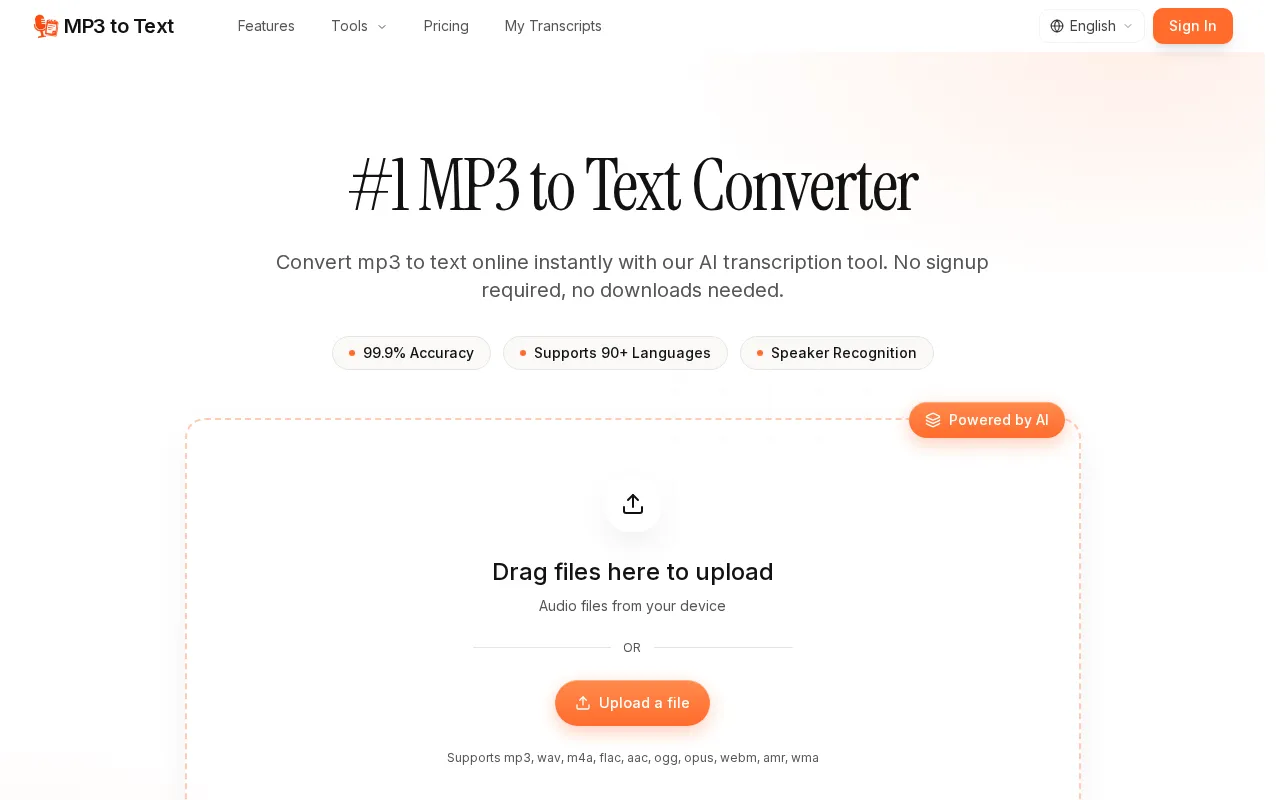 MP3 to Text — preview screenshot
