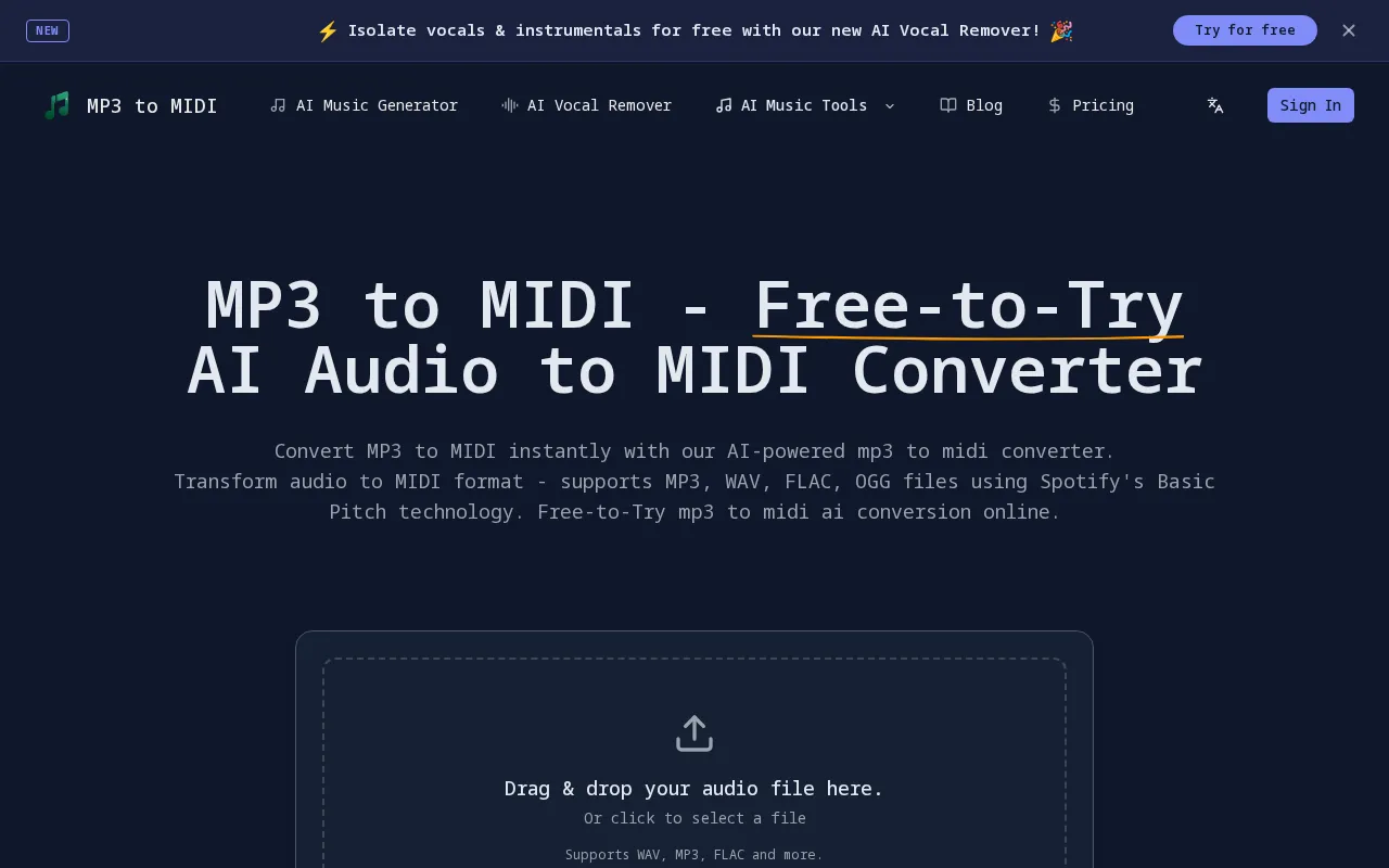 Mp3ToMidi — preview screenshot