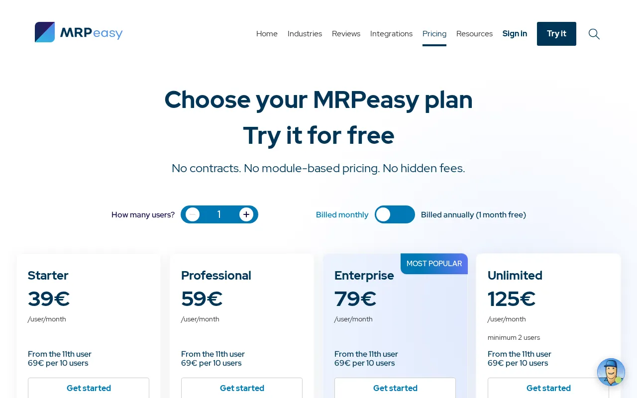 Mrpeasy — pricing page
