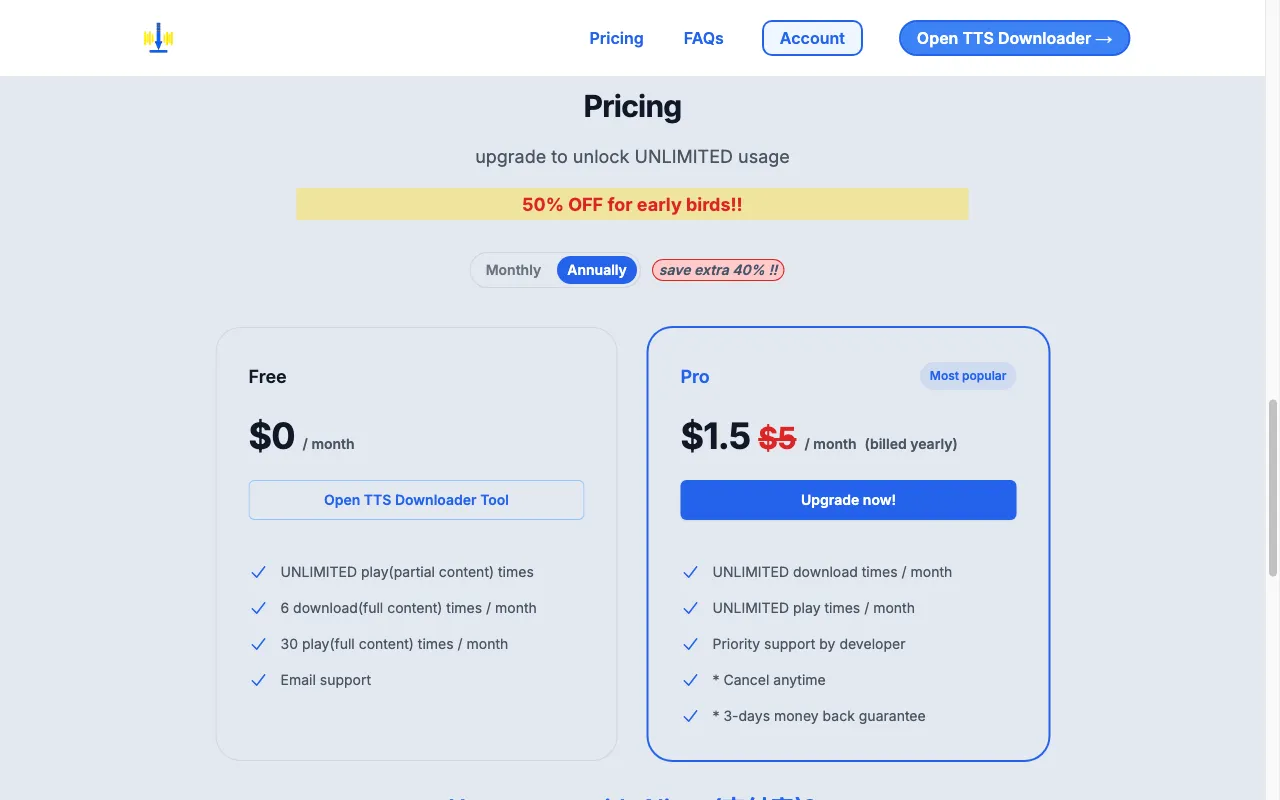 Microsoft TTS Downloader — pricing page