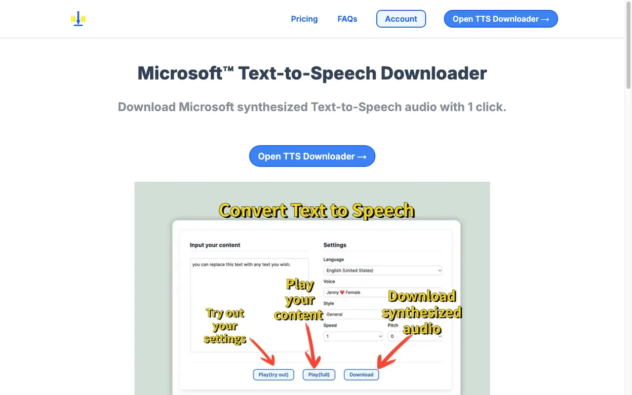 Microsoft TTS Downloader — preview screenshot