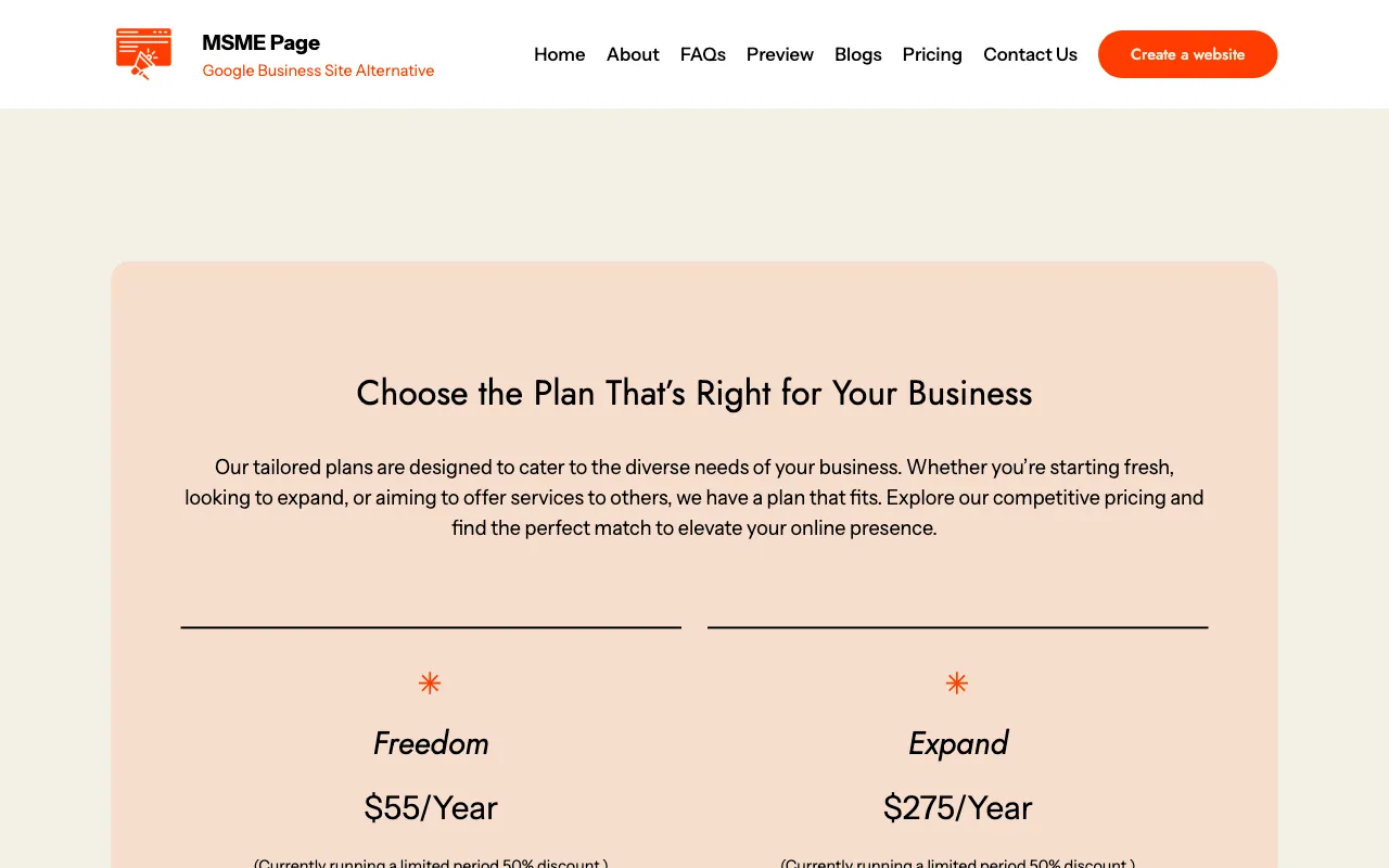 MSME Page — pricing page
