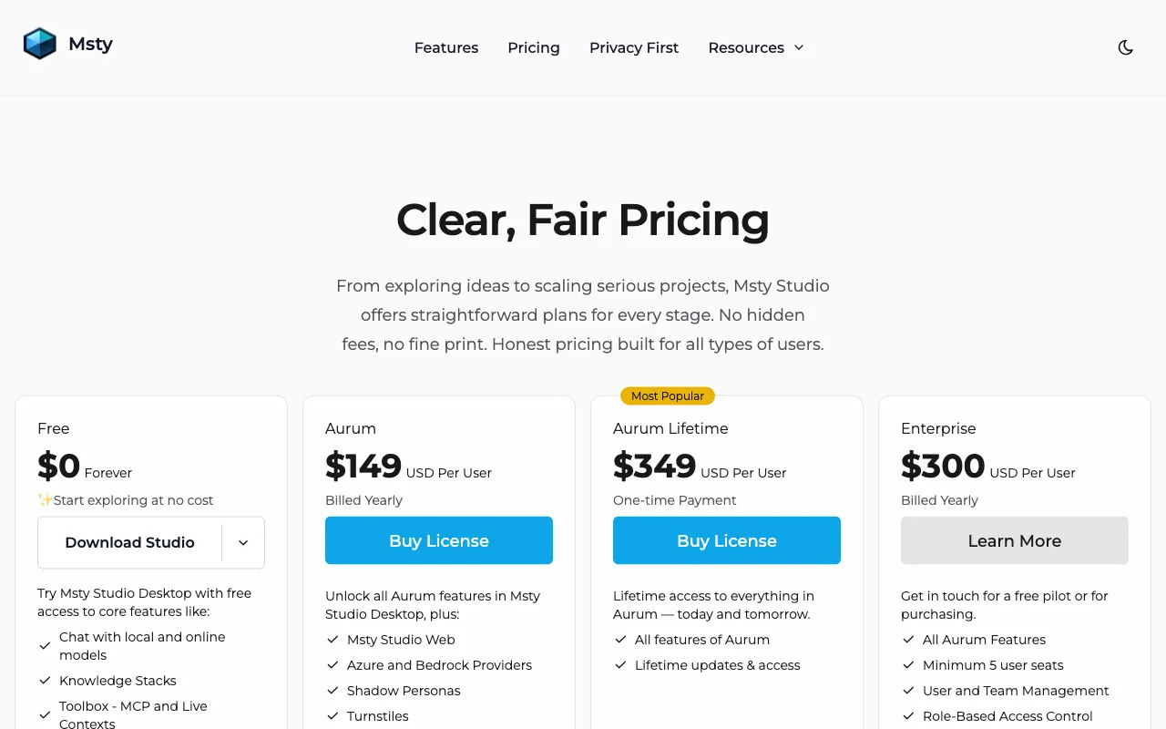 Msty — pricing page