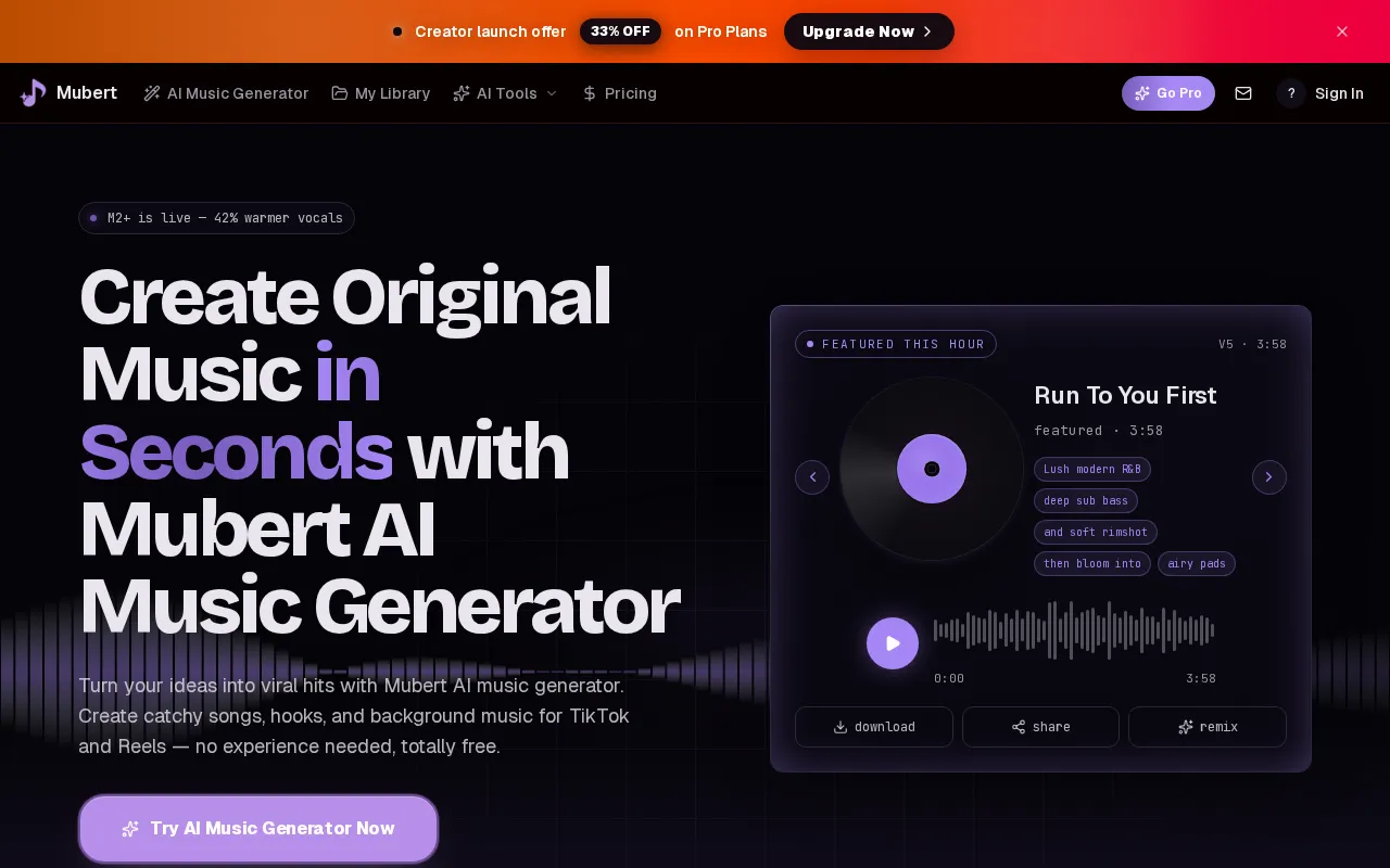 Mubert AI Music Generator — preview screenshot