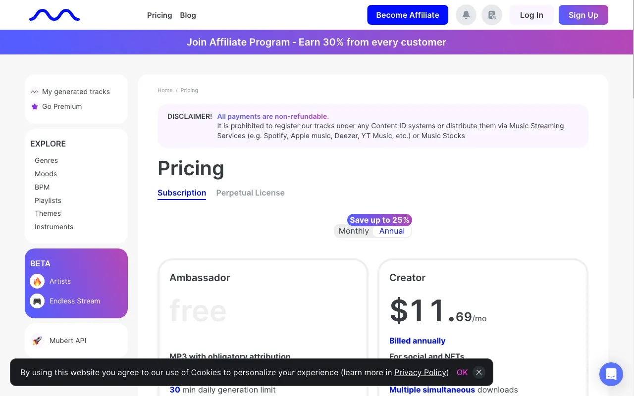 Mubert — preview screenshot
