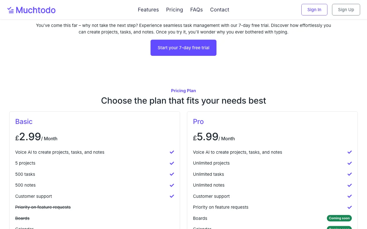 Muchtodo AI — pricing page