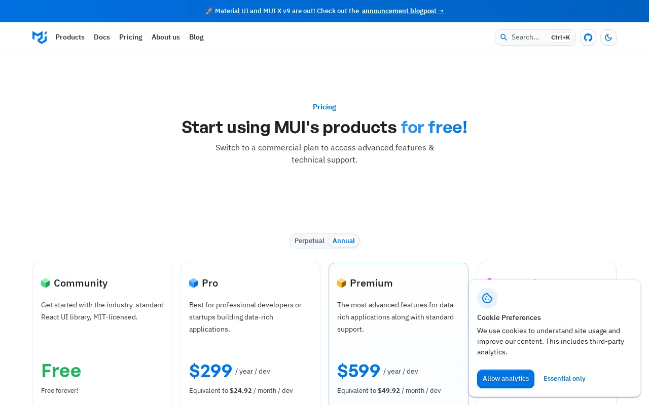 MUI — pricing page