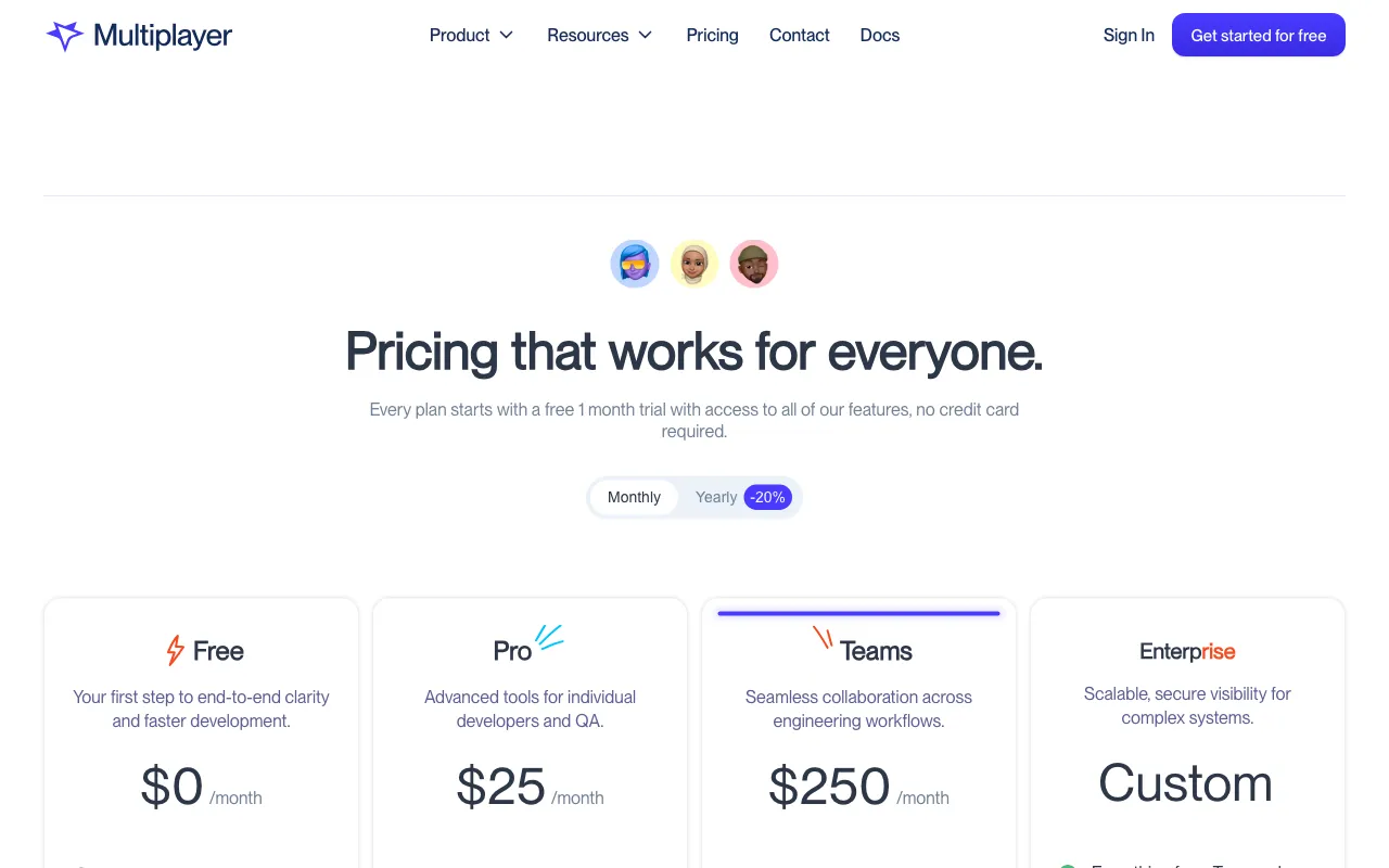Multiplayer — pricing page