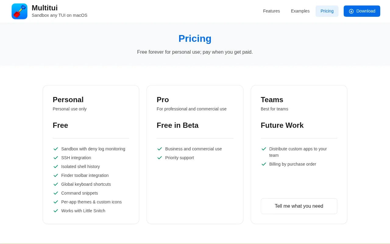 Multitui — pricing page